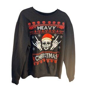 Heavy Christmas Skeleton Ugly Sweater Black Red Holiday Print Funny Mens L